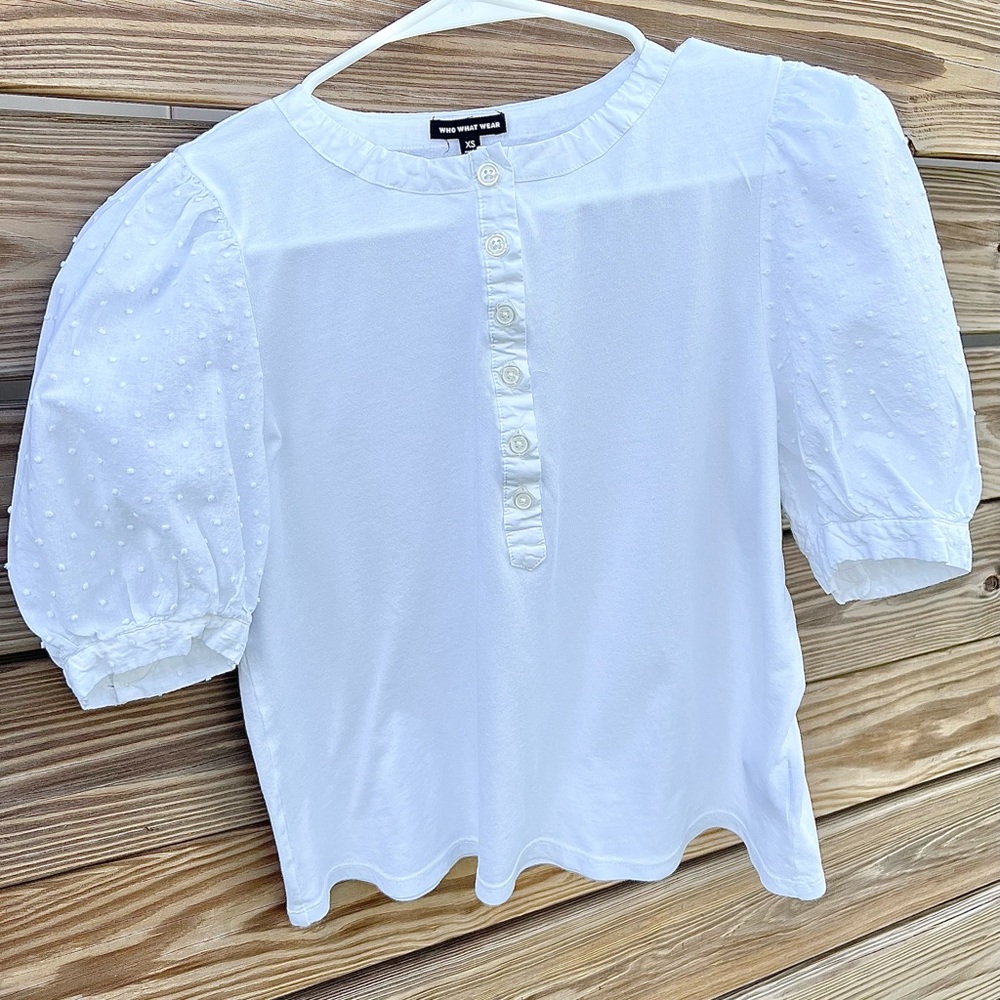 Who What Wear Women’s White Shirt Short Sleeve Button Down Crew Neck Cotton XS